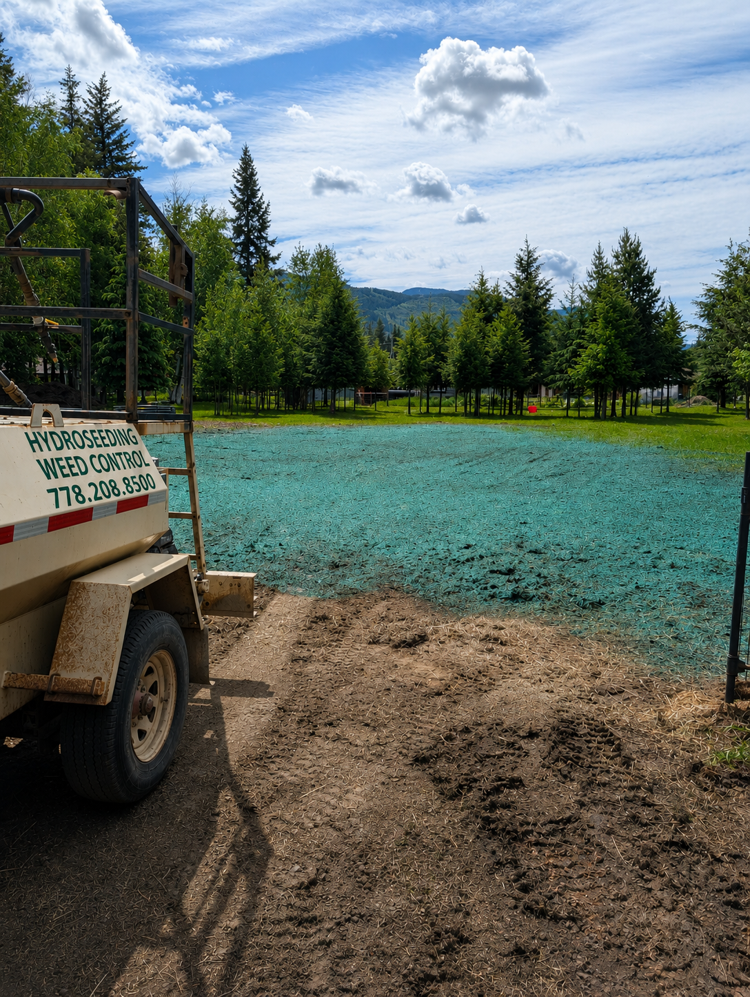 Fresh hydroseed application on a large rural property